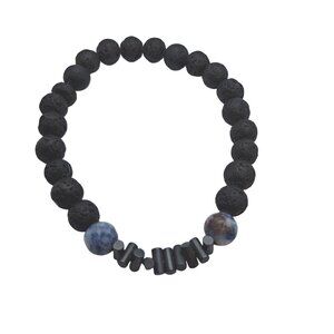 Lava Bead Essential Oil with Sodalite Accent Beads Stretch Bracelet